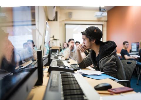 Students working in music lab