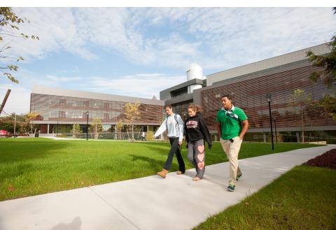 students walking on campus