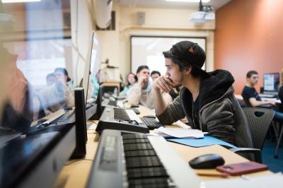 Students working in music lab